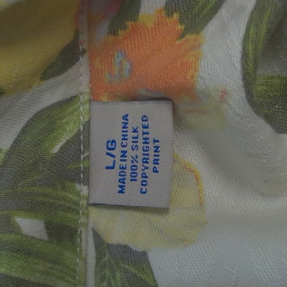 Tommy Bahama Silk Camp Shirt Hawaiian Floral/Bird Print Button Down Mens Large L - Picture 6 of 8